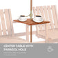 Garden Bench for 2 Persons with Middle Table and Umbrella Hole, 2-Seater Outdoor Wooden Bench with Slat Design, Orange
