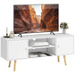 TV Stand Cabinet for TVs up to 55 Inches, Entertainment Unit with Storage Shelves and Wood Legs for Living Room, White
