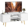 TV Stand with Storage Shelves and Wood Legs - White