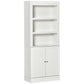 72" Kitchen Buffet with Hutch, Freestanding Cupboard, Pantry with 6-Tier Shelving, 2 Doors Cabinet with Adjustable Shelves, White, Wood Grain