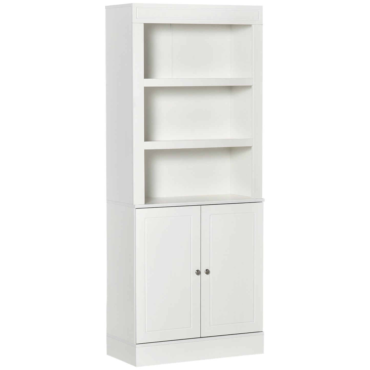 72" Kitchen Buffet with Hutch, Freestanding Cupboard, Pantry with 6-Tier Shelving, 2 Doors Cabinet with Adjustable Shelves, White, Wood Grain