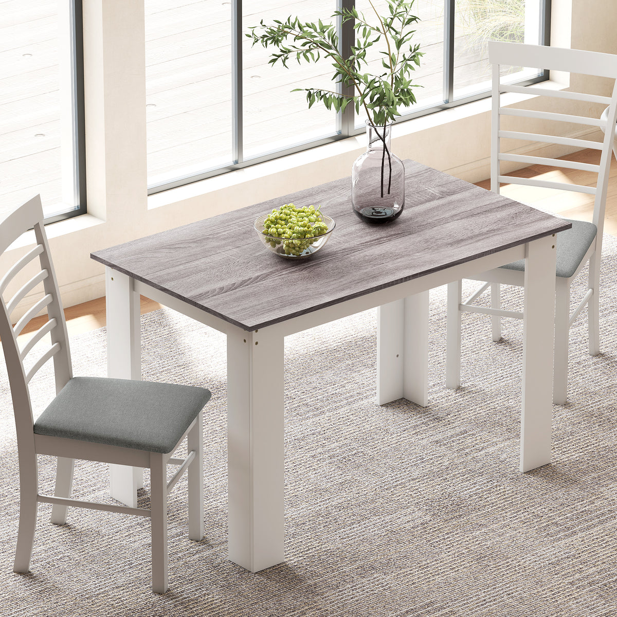 47" Kitchen Table for 4-6 People, Dining Table with Wood Effect for Dining Room, Grey
