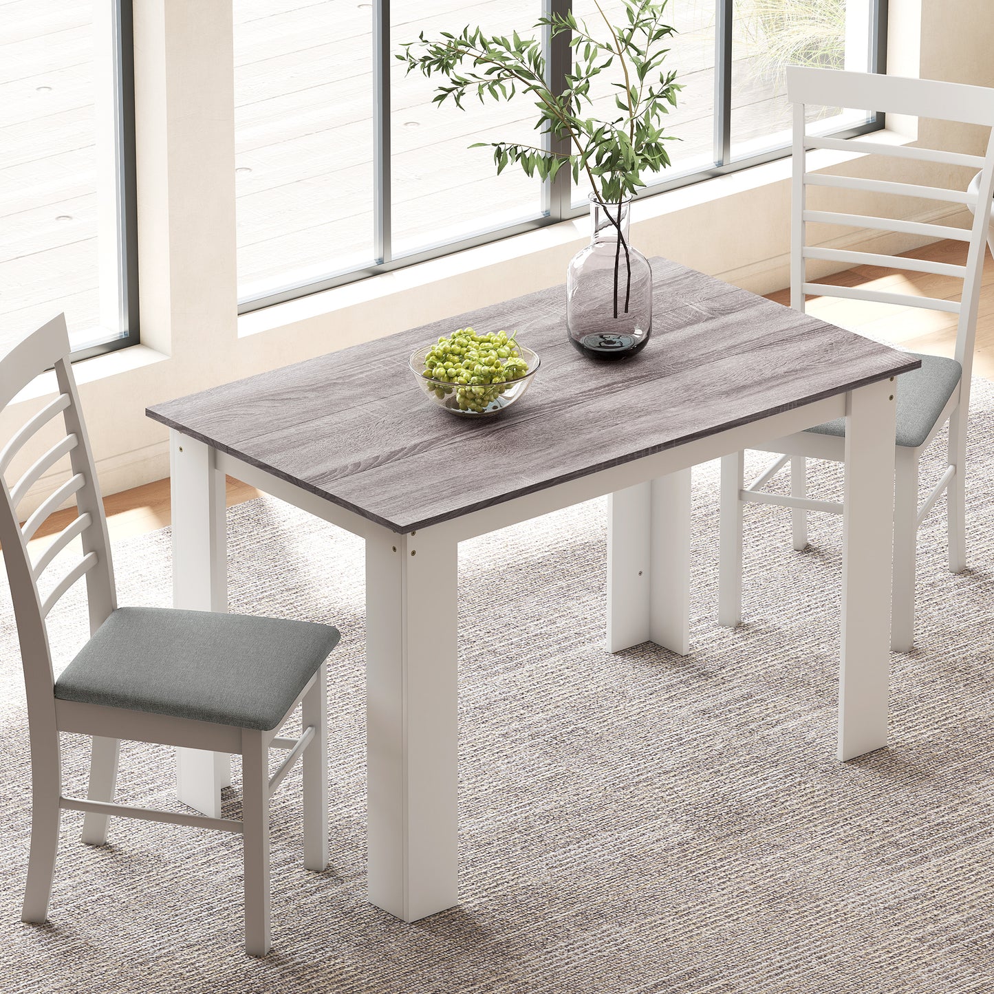 47" Kitchen Table for 4-6 People, Dining Table with Wood Effect for Dining Room, Grey