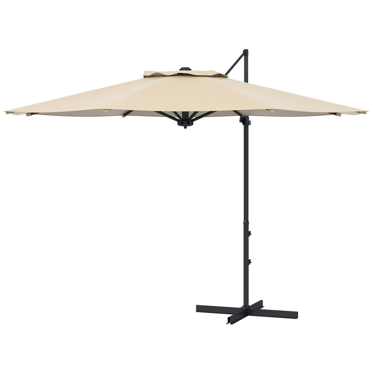10FT Khaki Aluminum Cantilever Umbrella with 360° Rotation