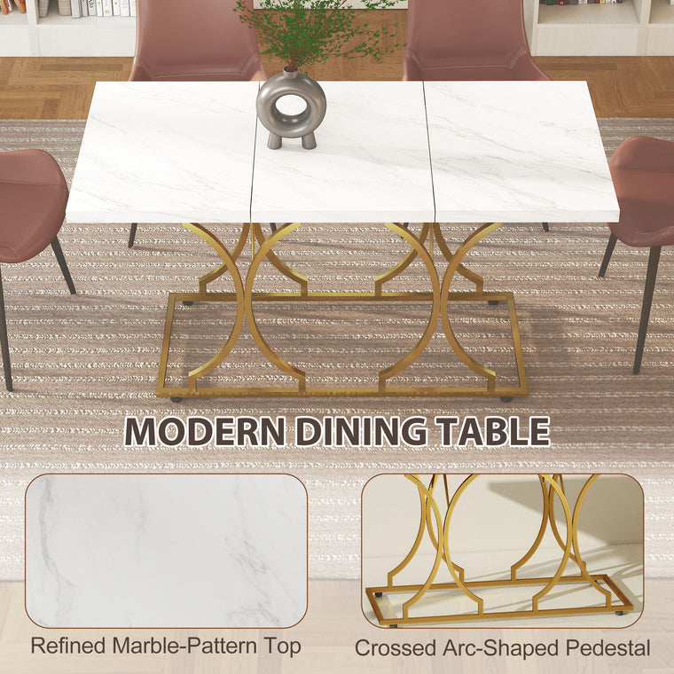 59" Marble-Pattern Dining Table Seats 6 - White