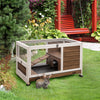 Brown Elevated Wooden Rabbit Hutch with Enclosed Run & Wheels