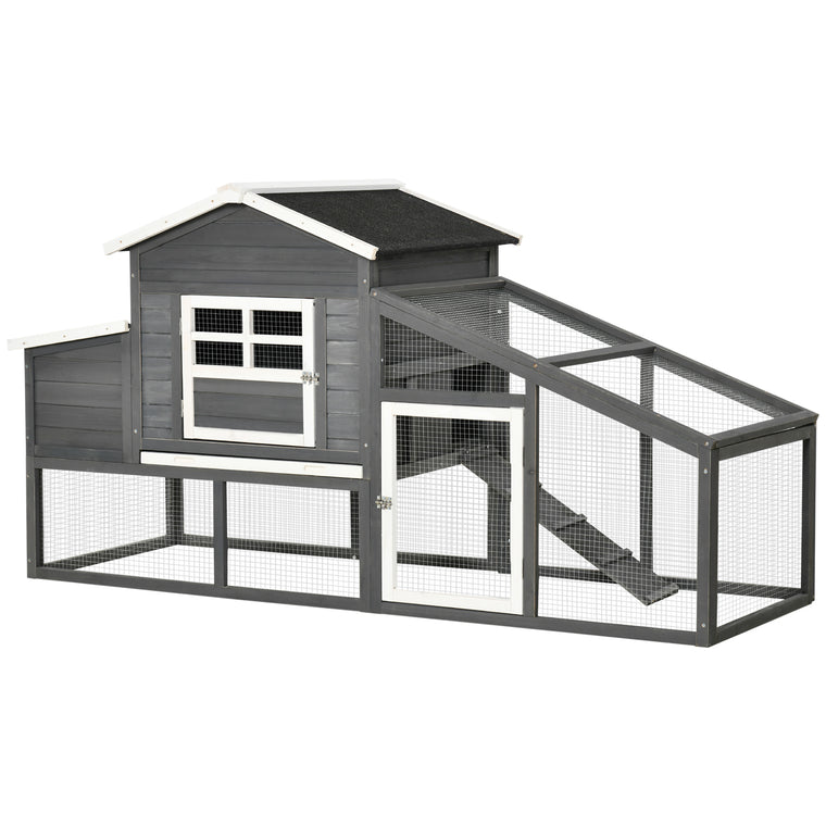 79" Grey Wooden Chicken Coop with Run & Nesting Box