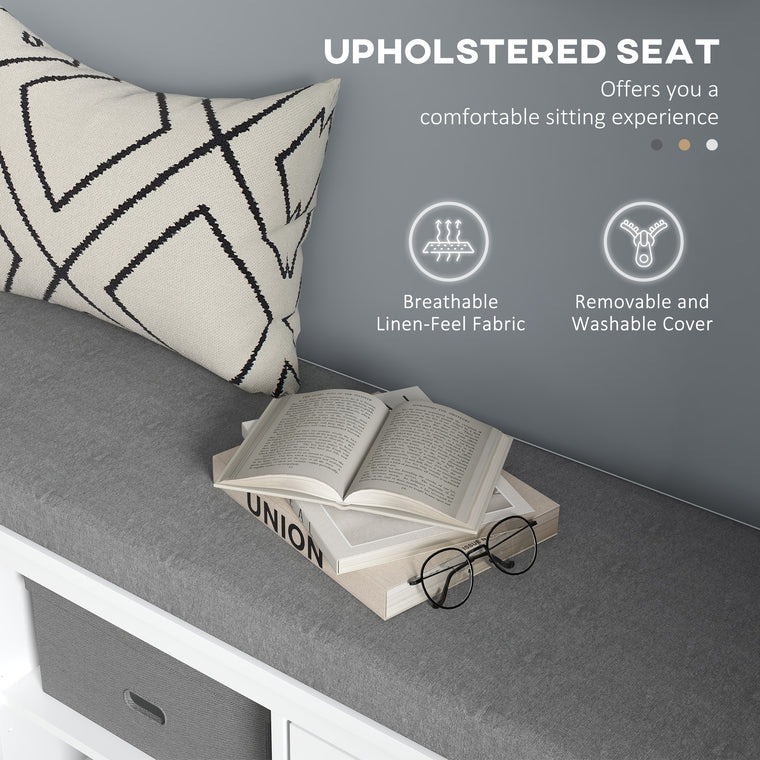 Shoe Storage Bench with Cushioned Seat & 2 Cabinets - White