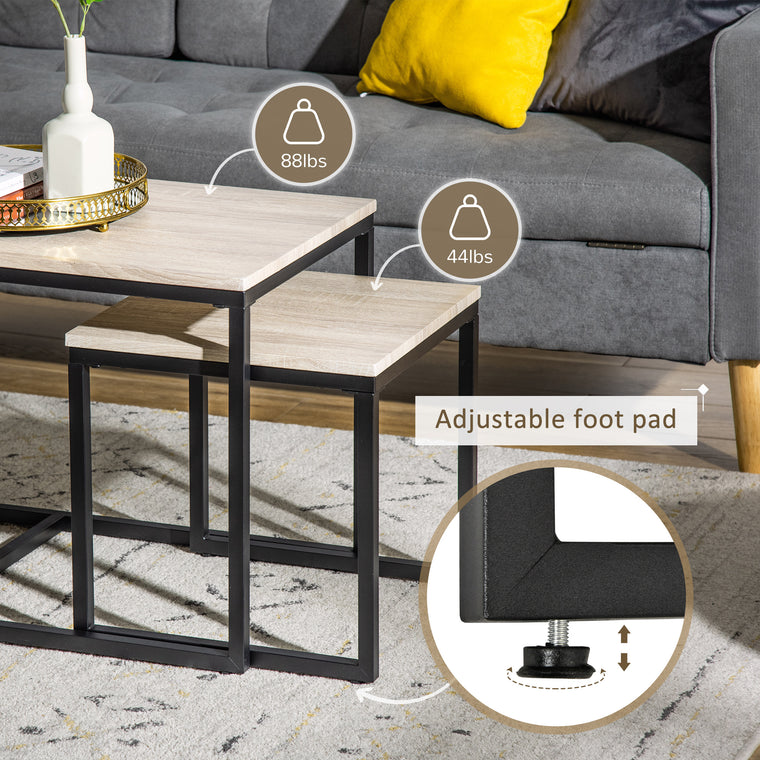 Set of 3 Nesting Coffee Tables with Metal Frame - Natural