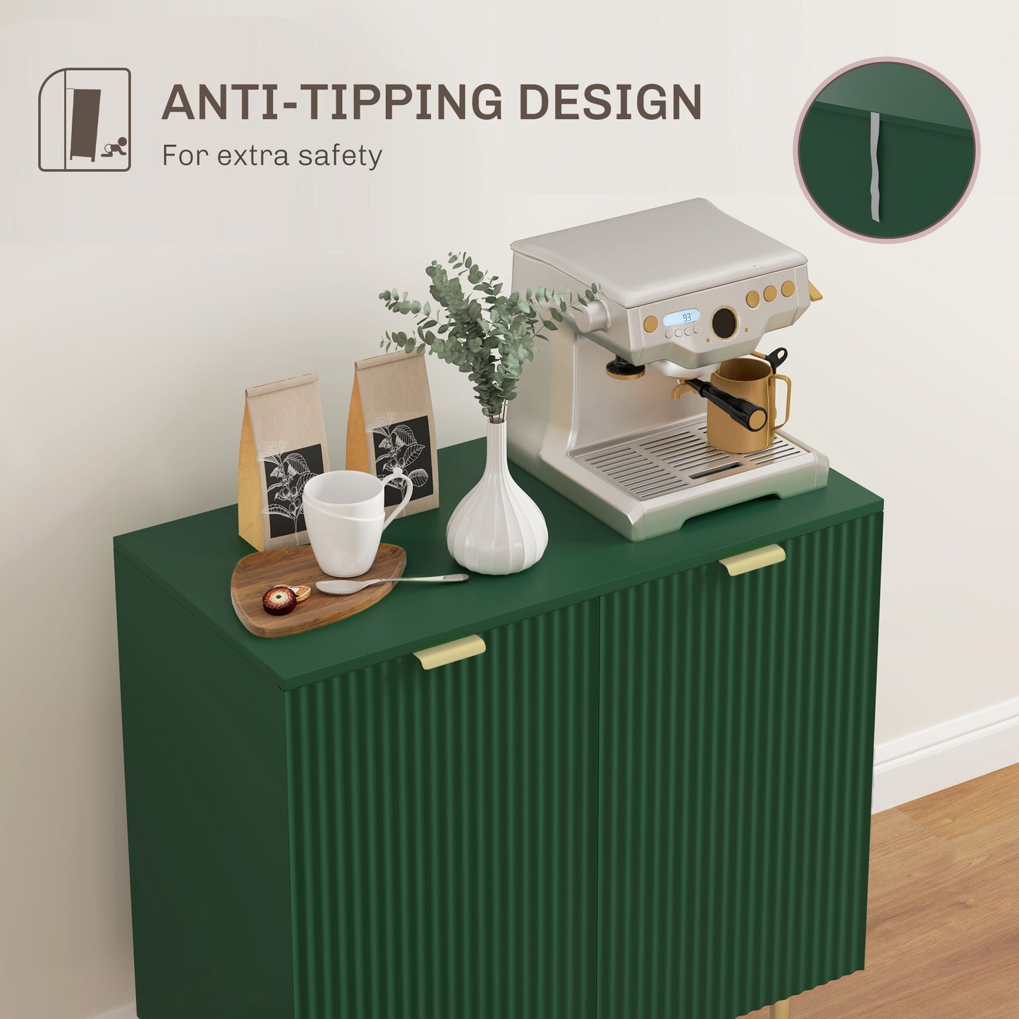 Modern Kitchen Storage Cabinet, Sideboard Buffet Cabinet with Adjustable Shelves and Metal Legs for Kitchen, Green