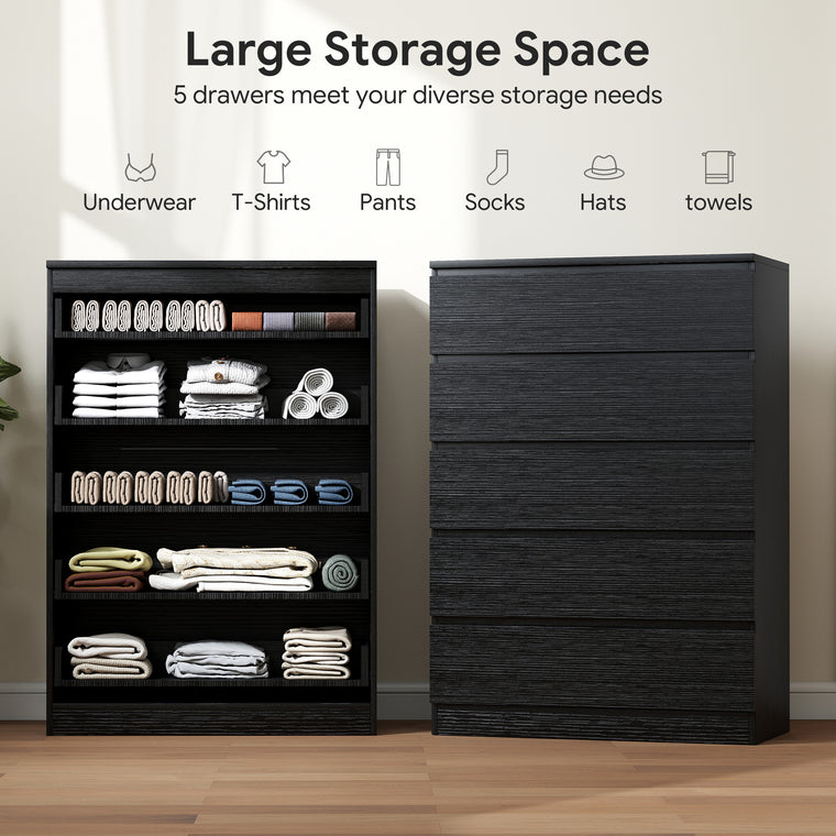 5-Drawer Dresser Chest of Drawers - Black