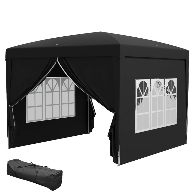 10' x 10' Black Pop-Up Party Tent Gazebo with Carry Bag