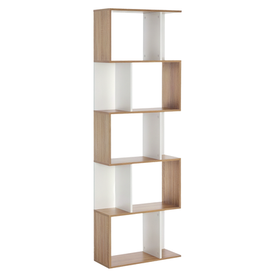 5-Tier Geometric Bookcase Room Divider - White