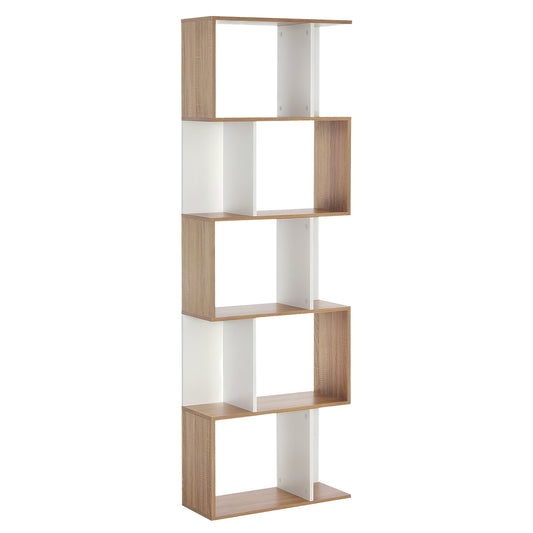 5-Tier Geometric Bookcase Room Divider - White