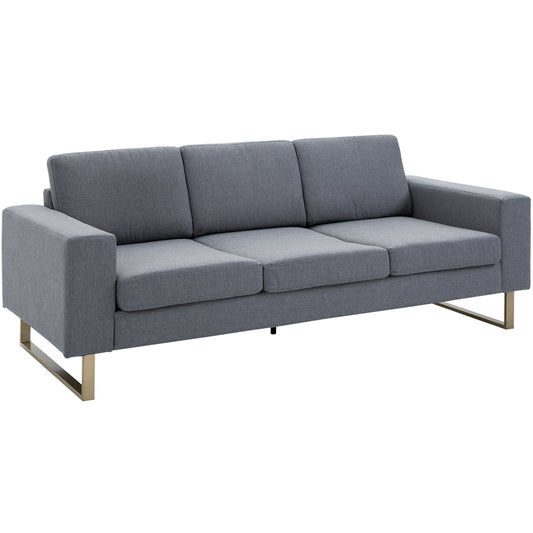 3-Seater Linen Sofa with Steel Legs - Dark Grey