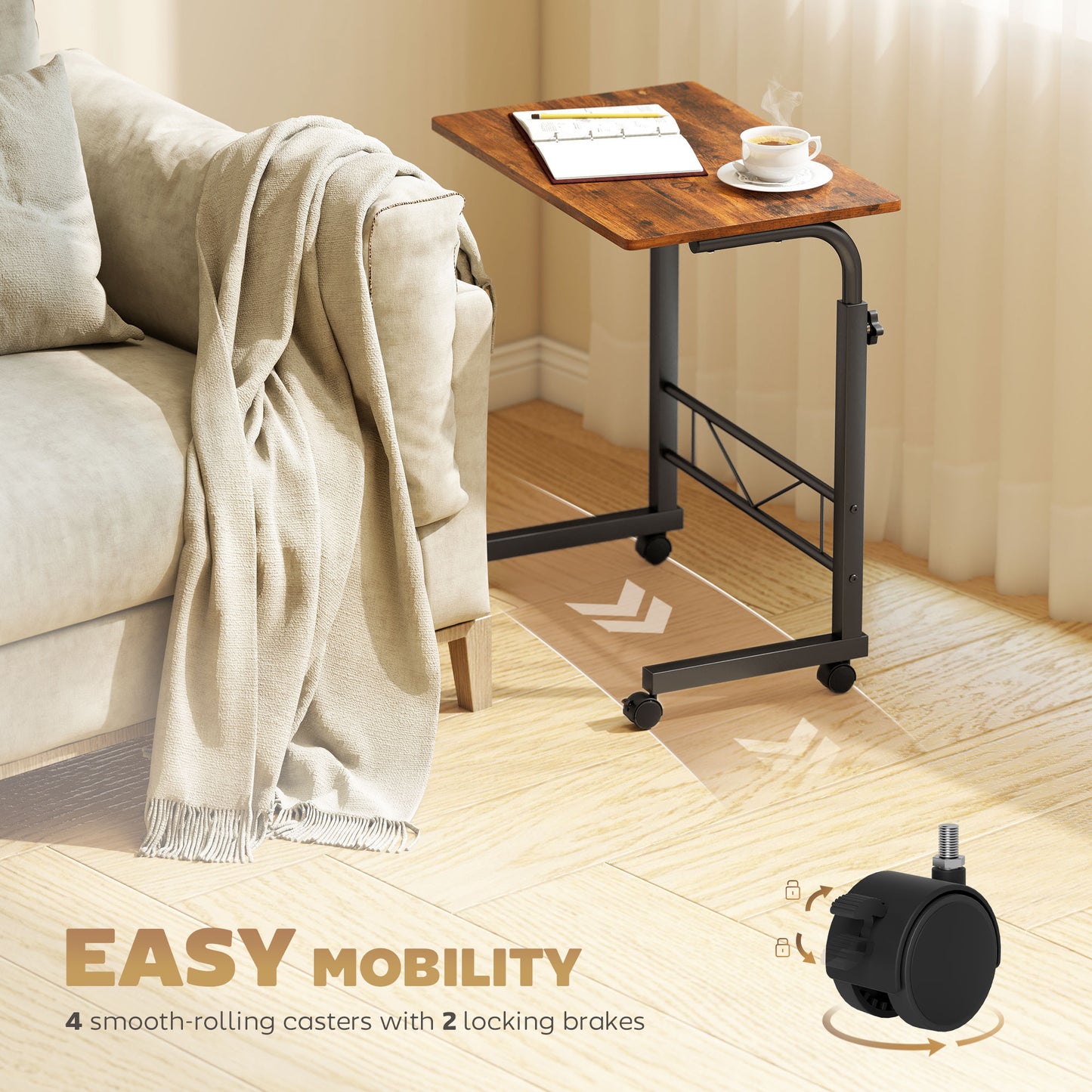 Mobile Standing Desk with Adjustable Height, 23.5 inch Stand Up Desk with Wheels, Rustic Brown