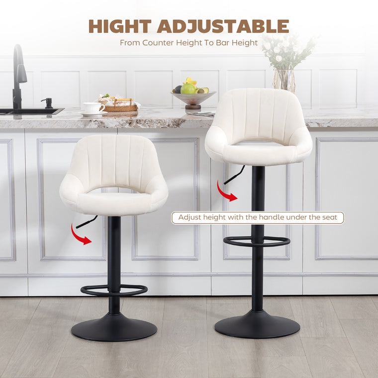 Swivel Counter Height Velvet Bar Stools Set of 2 - Cream