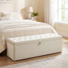 Storage Ottoman, Upholstered Velvet End of Bed Bench, Button Tufted Storage Bench for Bedroom, Living Room, Beige