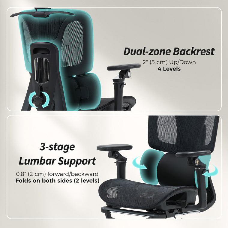 Ergonomic Mesh Office Chair with Headrest and Footrest - Black