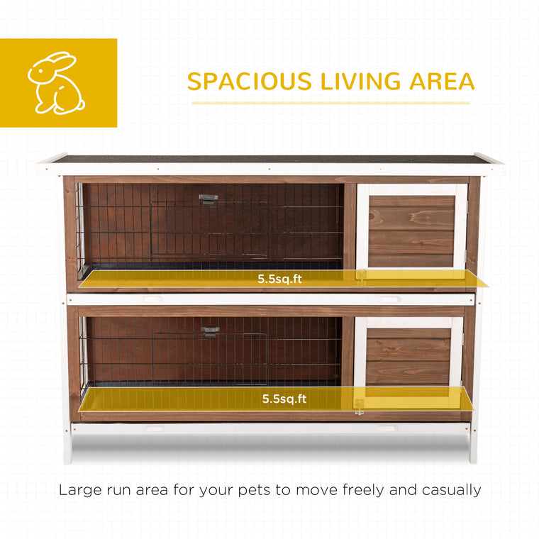 2-Tier Brown Wooden Rabbit Hutch with Run