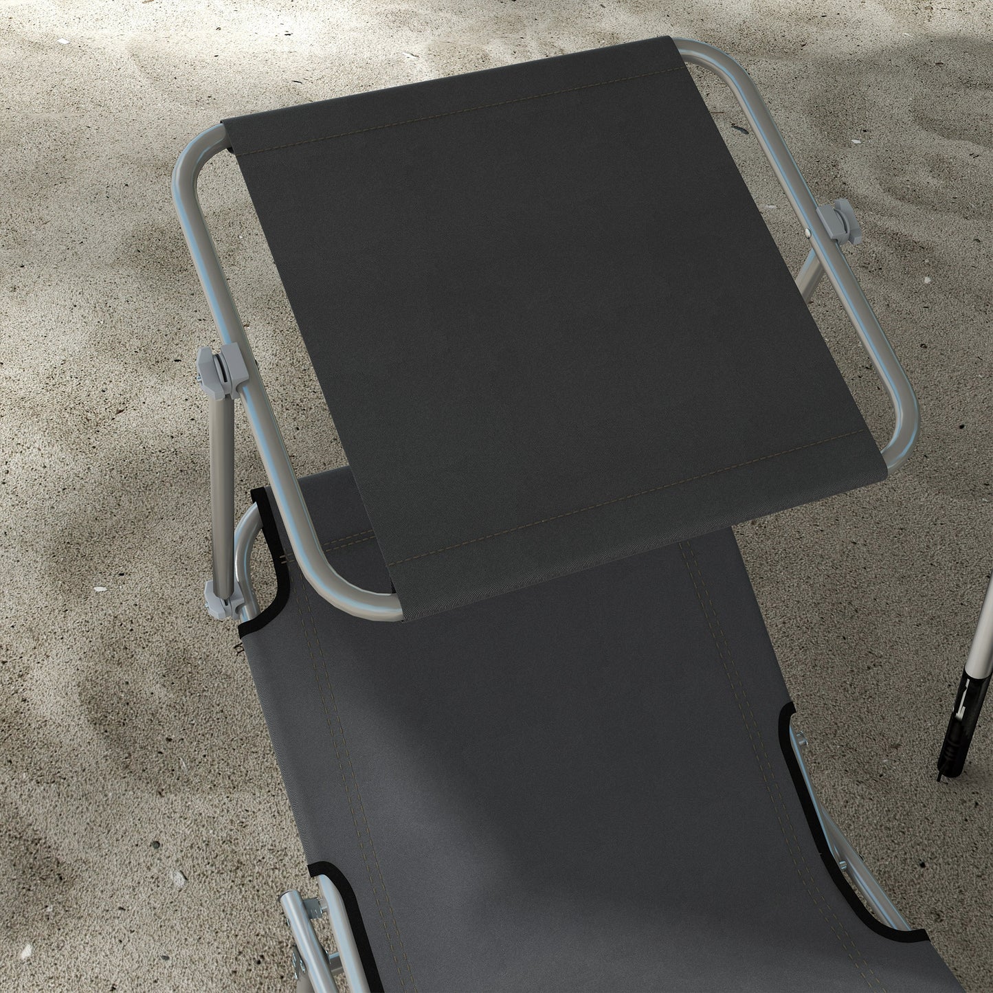 2Pcs Outdoor Lounge Chair, Adjustable Folding Chaise Lounge with Sun Shade for Beach, Camping, Hiking, Grey