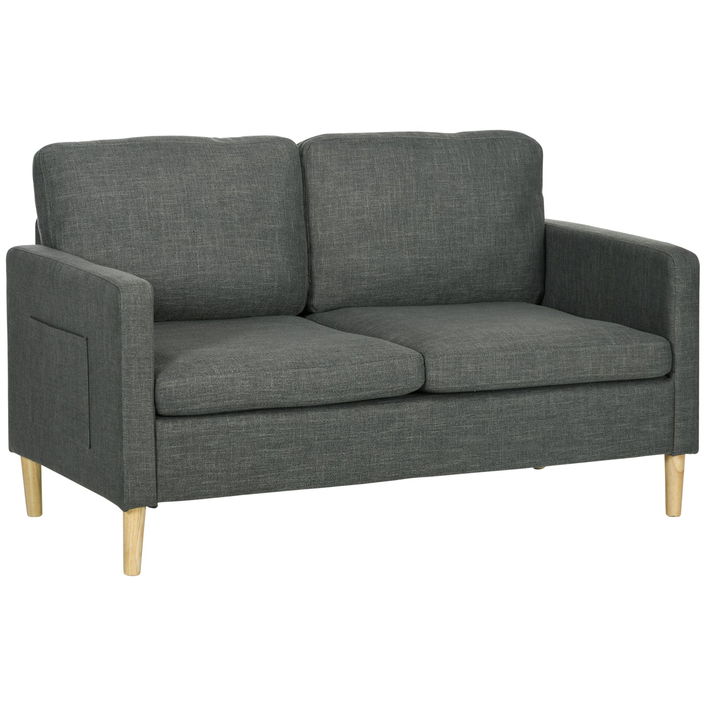 56" 2 Seat Sofa, Modern Love Seats Furniture, Upholstered 2 Seater Couch with Side Pockets, Solid Wood Frame, Grey