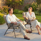 Set of 2 Outdoor Folding Chairs with Adjustable Backrest, Padded Camping Chairs for Outdoor Events, Khaki