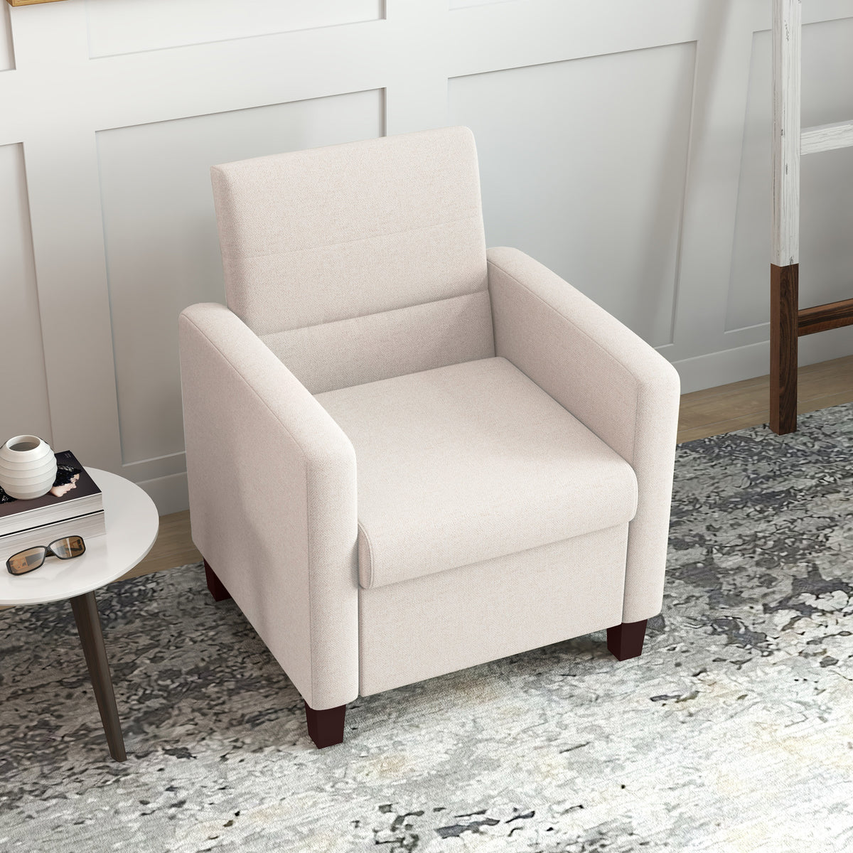 Fabric Accent Chair, Modern Armchair with Seat Cushion and Non-Slip Pads for Living Room, Bedroom, Cream White