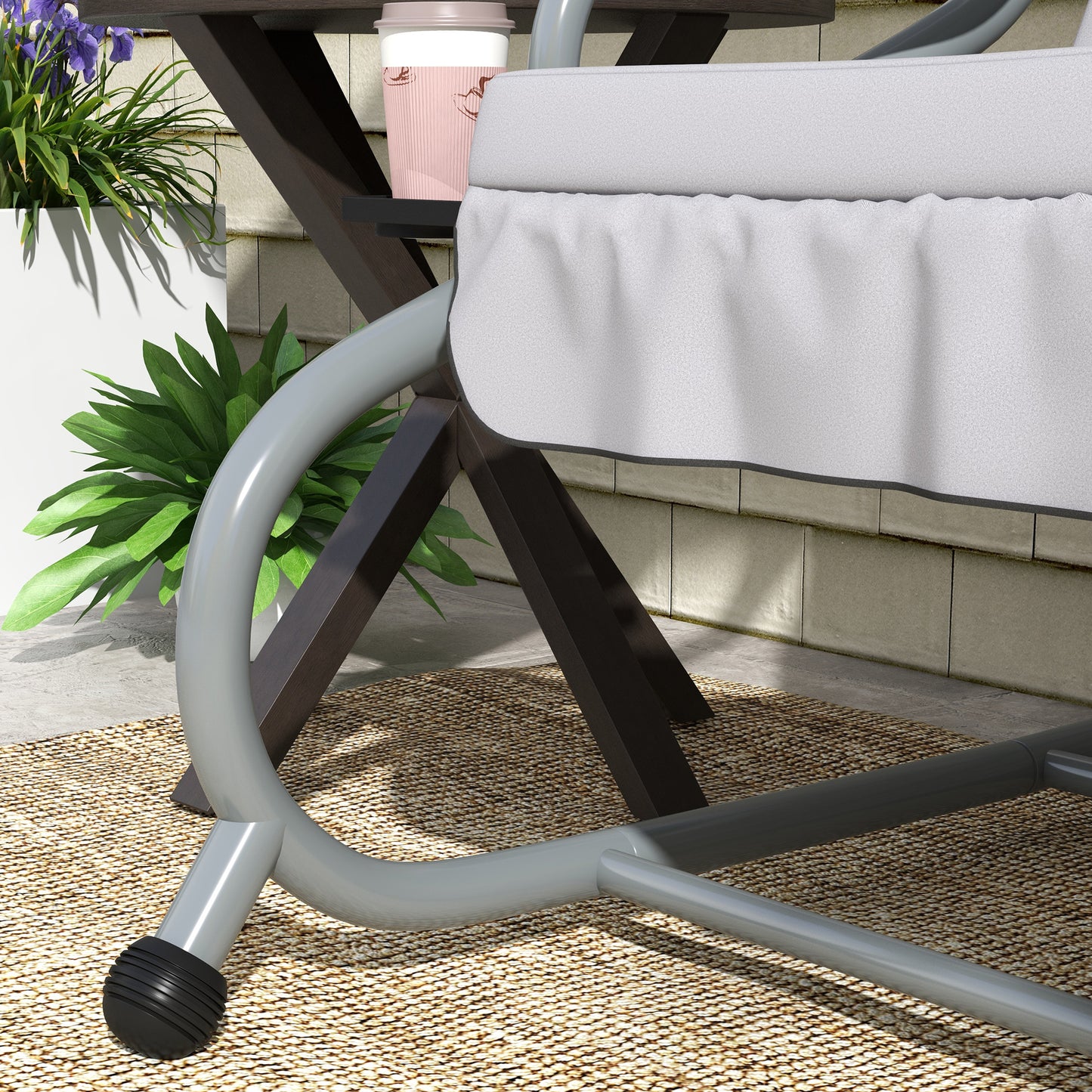 Outdoor 3-Seater Patio Swing Chair, Outdoor Swing Seat, with Adjustable Canopy and Two Pillows for Garden, Light Grey