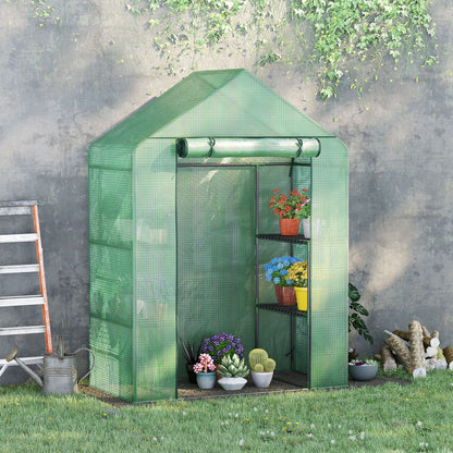 55" x 28" x 75" Green Greenhouse with 4 Shelves & PE Cover