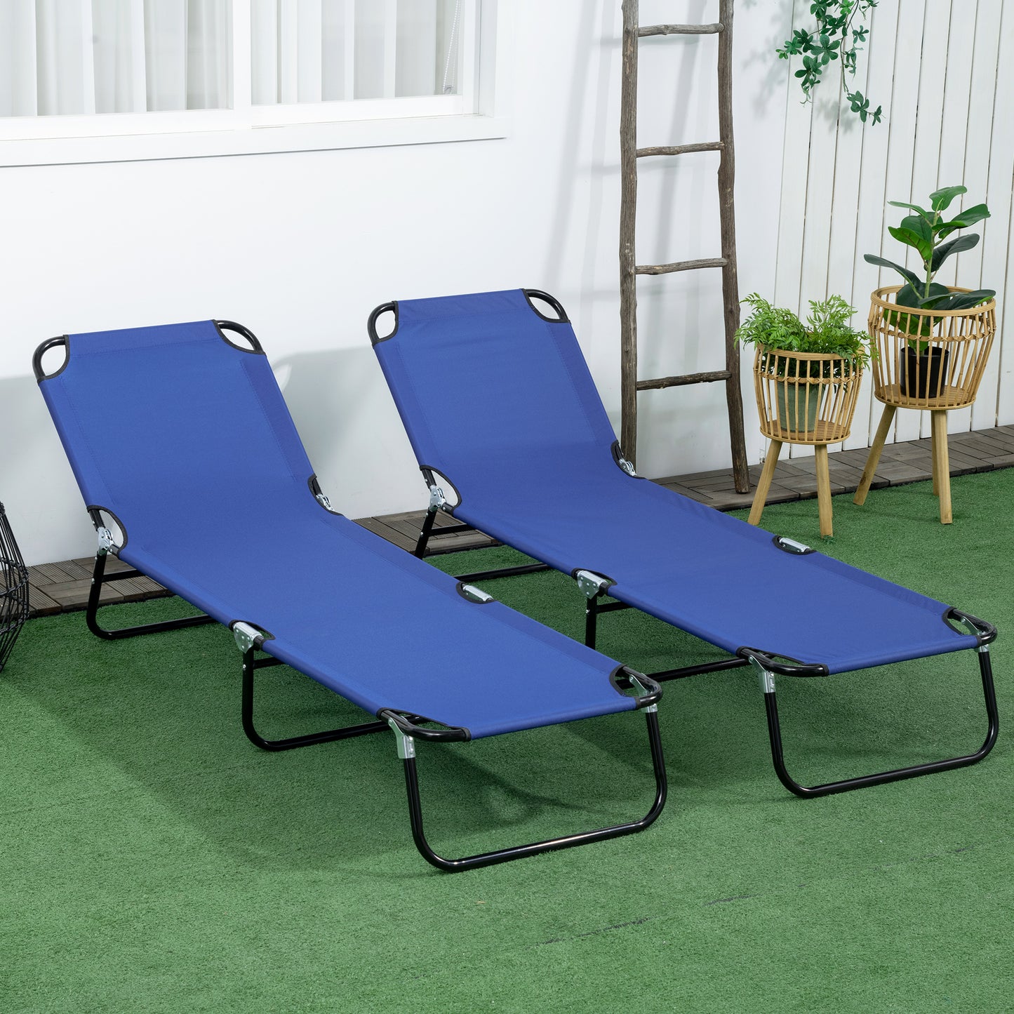 Set of 2 Folding Outdoor Lounge Chair, Sun Tanning Chairs with Reclining Back, Breathable Mesh for Beach Patio, Grey