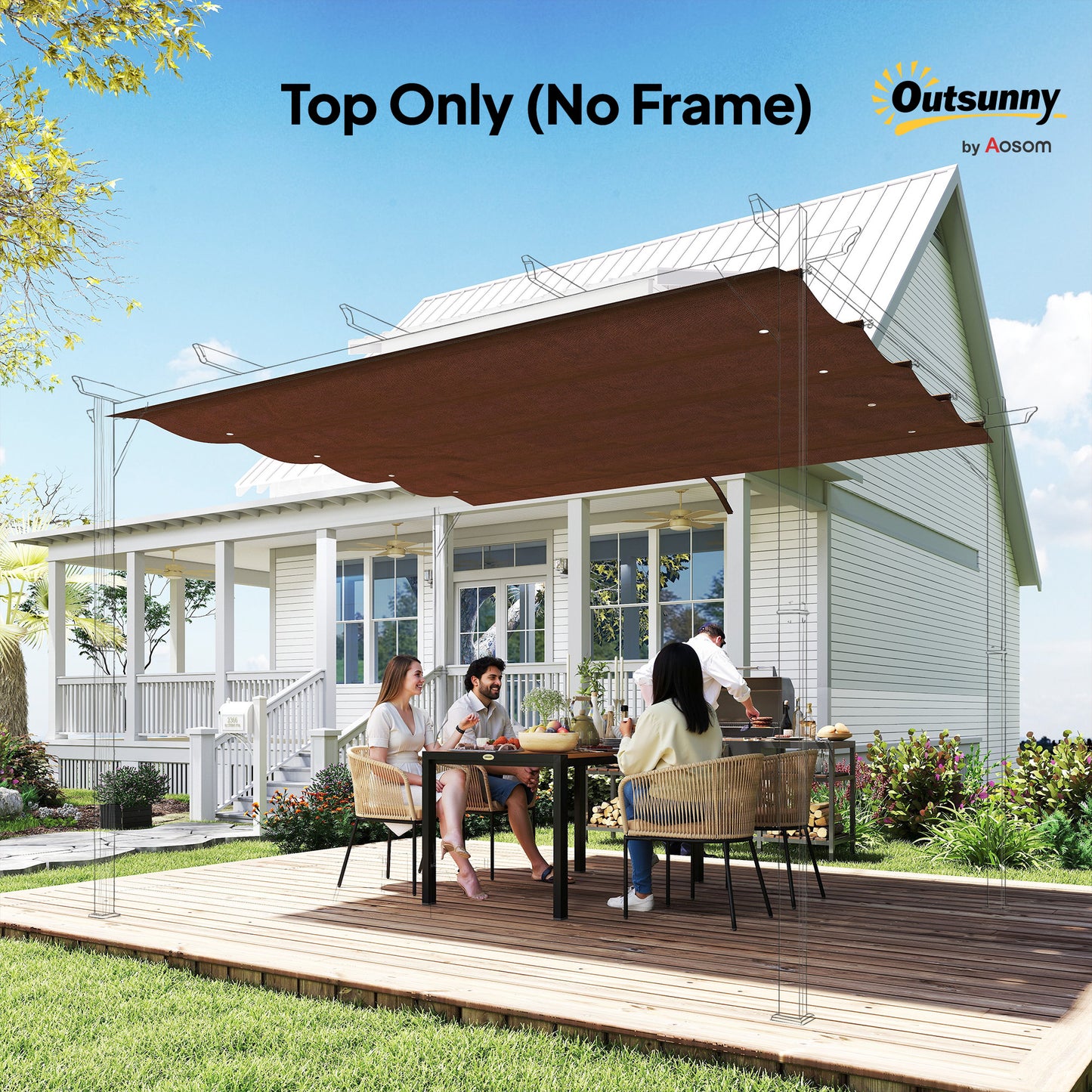 8' x 9.4' Retractable Pergola Canopy Replacement, Fit 7' x 10' Frame, UV30+ Pergola Cover Top Only, Coffee