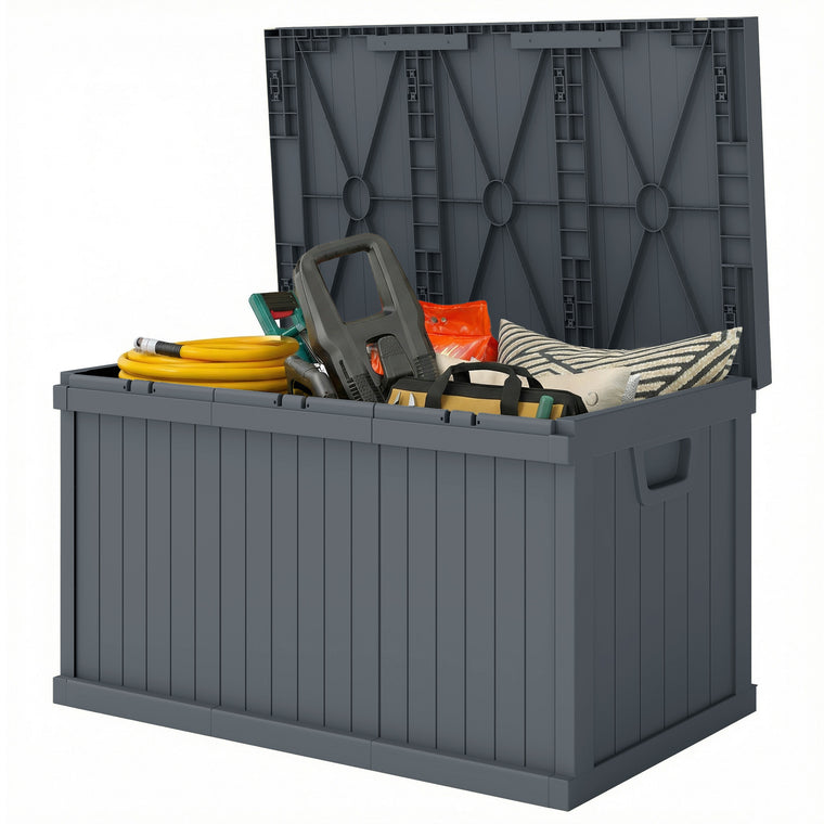 70-Gallon Resin Deck Box with Handles - Dark Grey