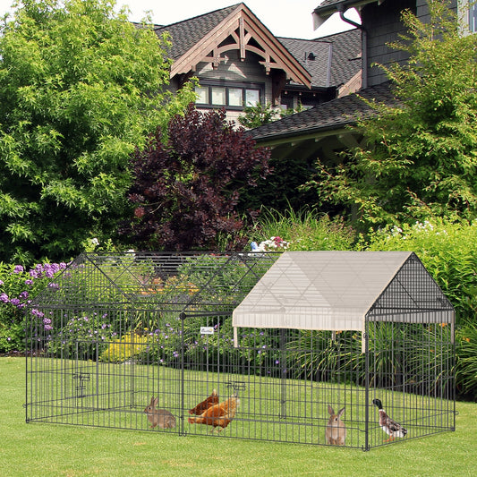 Pet Playpen with Roof, Metal Guinea Pig Cage, Rabbit Pen, Chicken Coop Run, Catio Cat Enclosure with Cover, Doors, Indoor Outdoor for Small Animals, 87" x 41" x 41", Cream
