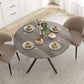 47" Round Kitchen Table for 4, Industrial Dining Table with Steel Legs for Dining Room, Grey Wood Grain and Black