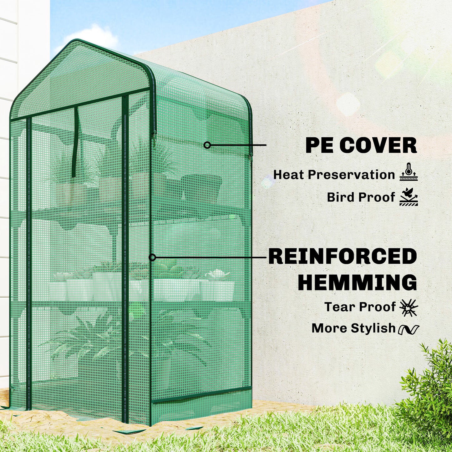 Mini Greenhouse with Screen Roof, Portable Small Greenhouse with Roll-Up Zipper Door