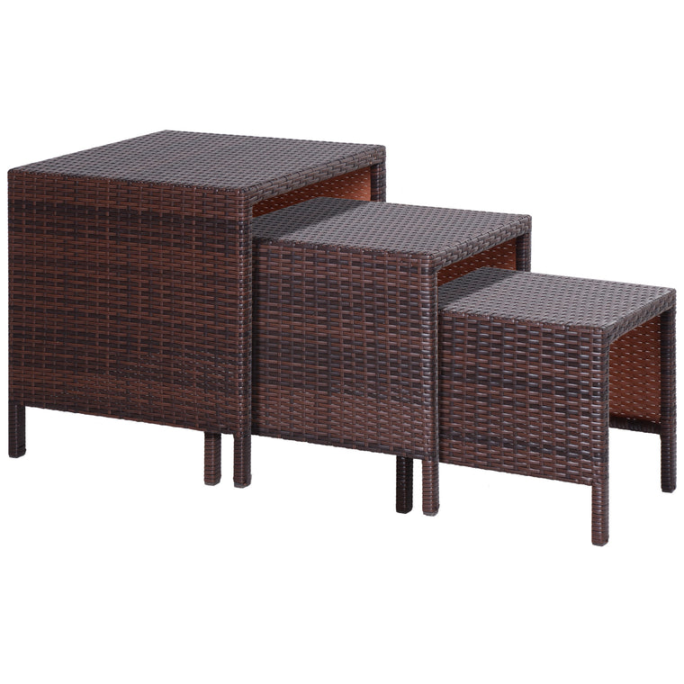 Brown Set of 3 Wicker Nesting Tables