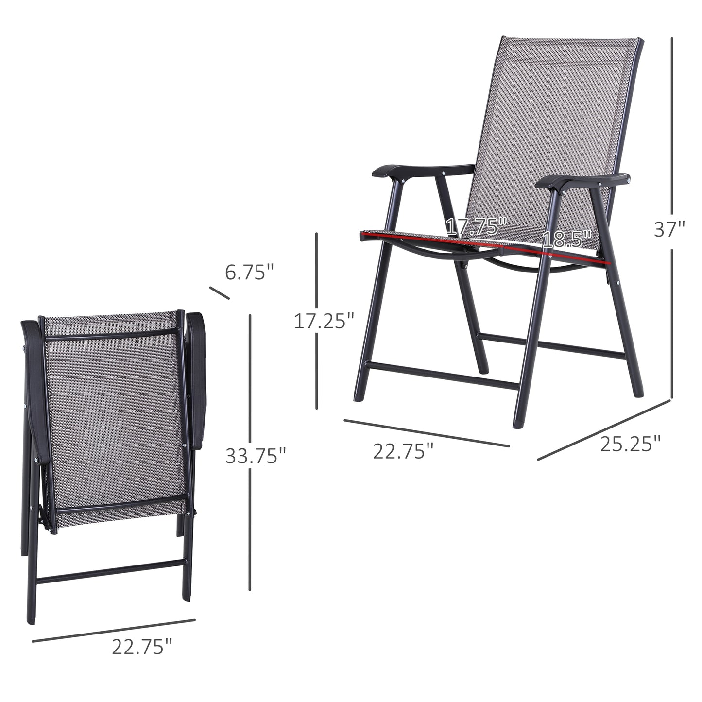4-Piece Folding Chair Set for Relaxing on Patio Balcony Garden, Comfortable Outdoor Furniture with Armrests, Grey