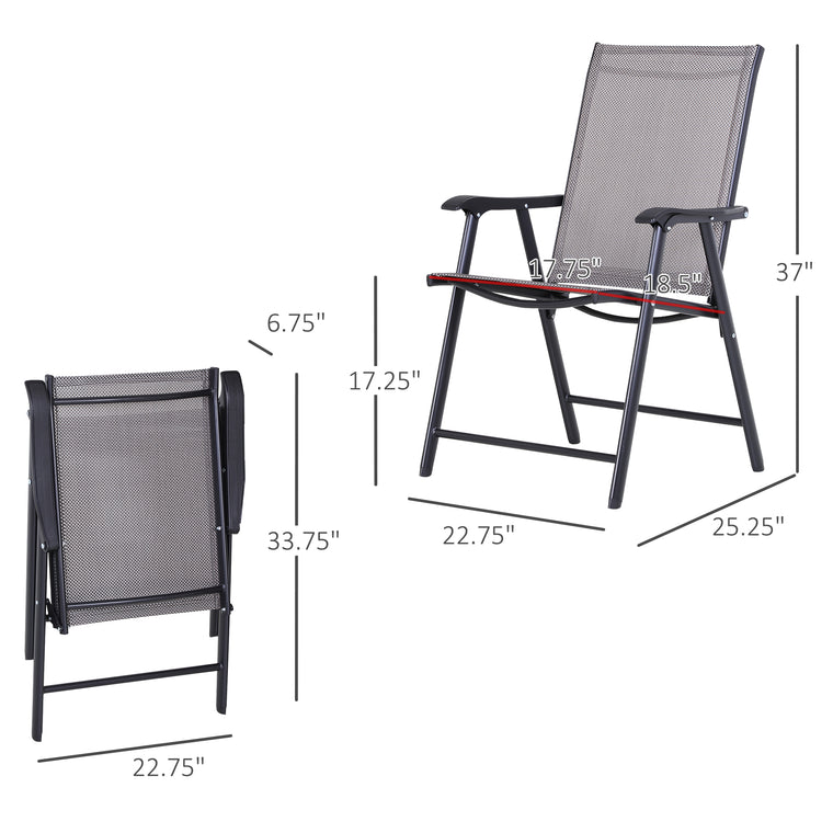 Grey 4-Piece Folding Chair Set with Armrests