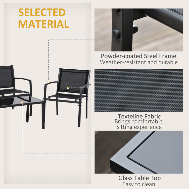 4-Piece Furniture Set with Glass Table and Mesh Seats