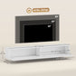 55" Floating TV Stand for TVs up to 72 Inch, Wall Mount Media Console with 2 Fluted Flip-Down Doors, Cable Hole, White