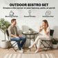 Outdoor Bistro Set, 3 Piece Patio Furniture Set with Folding Chairs, Semi-Circle Glass Top Table, Black