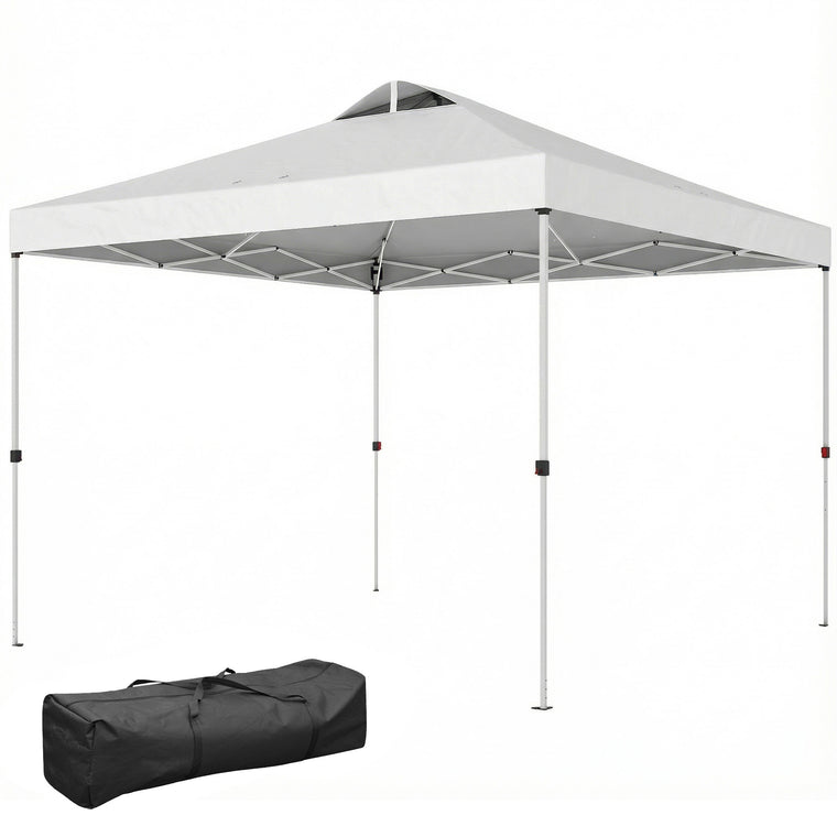 9.8' x 9.8' White Waterproof Pop-Up Canopy Tent with Carry Bag