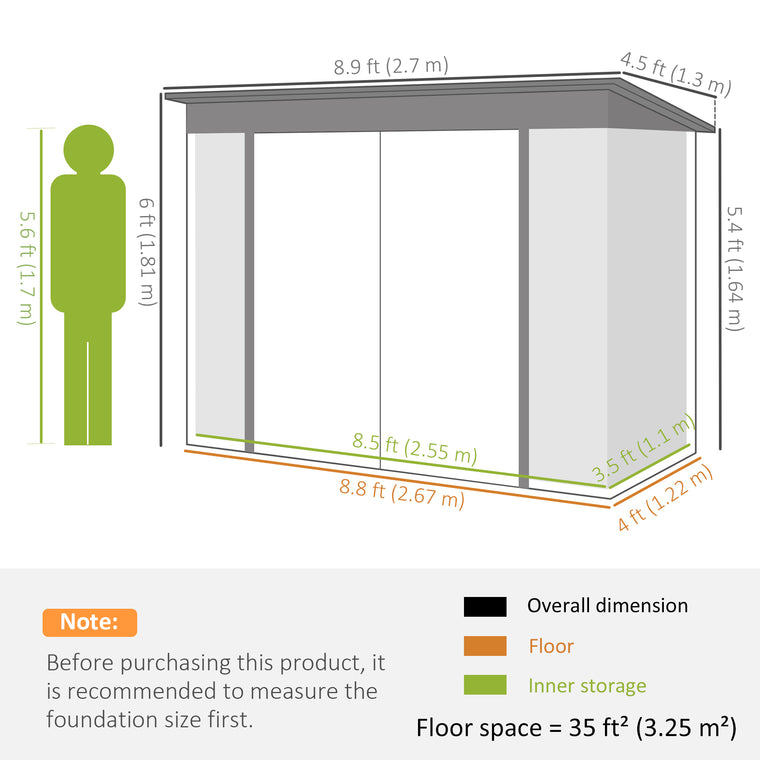 9' x 4' Storage Shed with Lockable Doors and Air Vents
