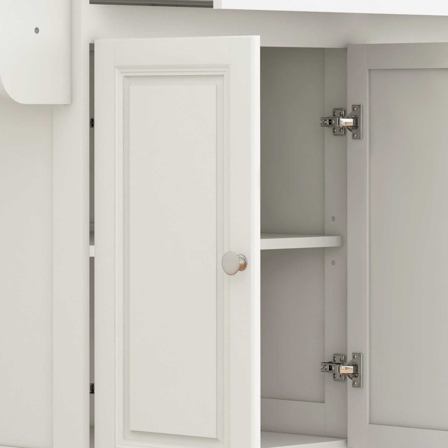 Kitchen Island with Storage, Rolling Kitchen Island with Drop Leaf, Rubber Wood Top and Adjustable Shelves, Cream White