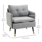 Accent Chair, Upholstered Armchair with Tufted Back Cushion and Steel Legs for Living Room, Bedroom, Grey