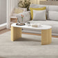 Coffee Table, Modern Marble-Effect Living Room Table with Round Corners and Thicken Legs, Natural Wood