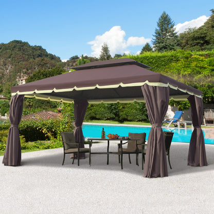 10' x 13' Coffee Aluminum Gazebo with Netting & Curtains
