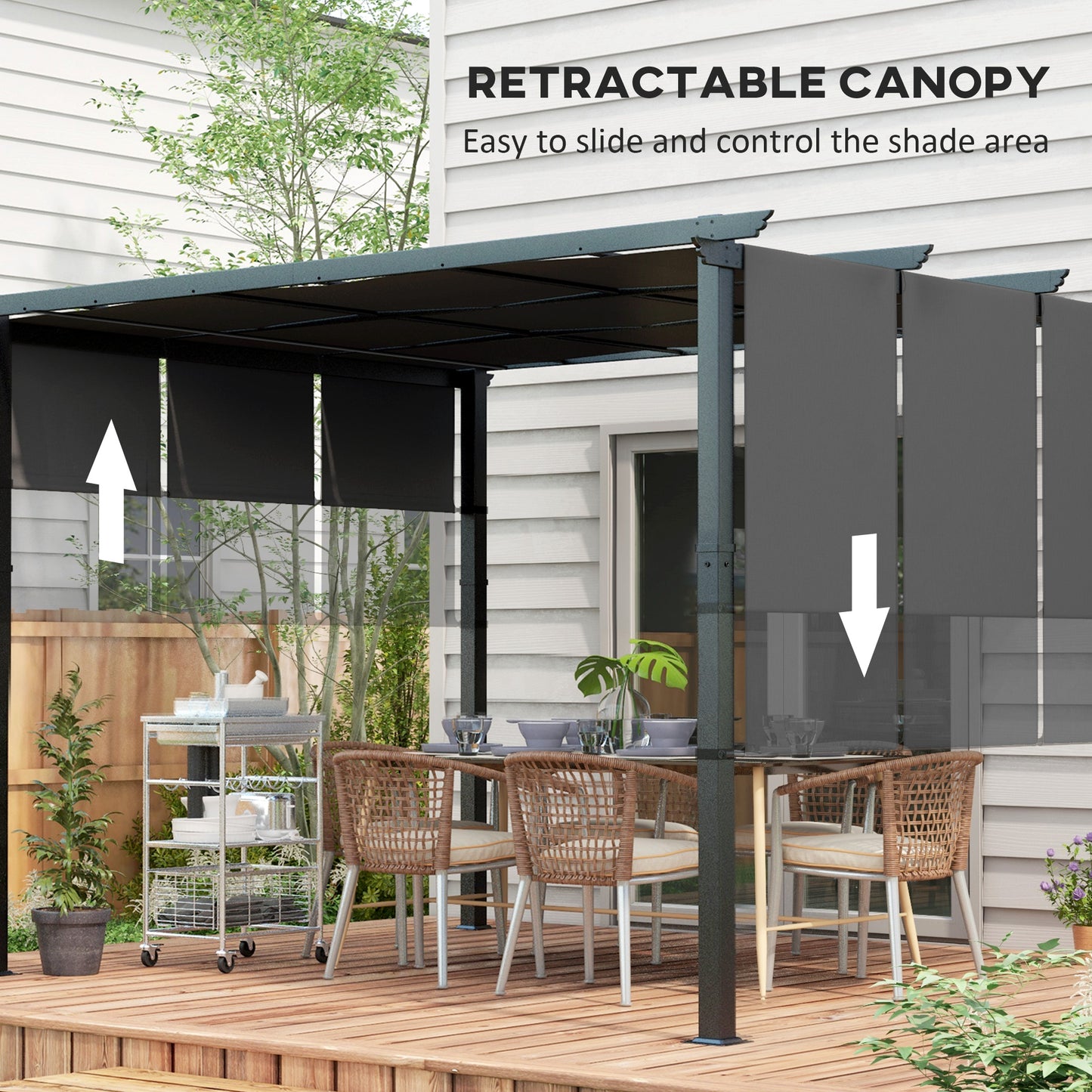 Metal Pergola, Outdoor Pergola with Retractable Canopy, for Garden, Patio, Backyard, Deck