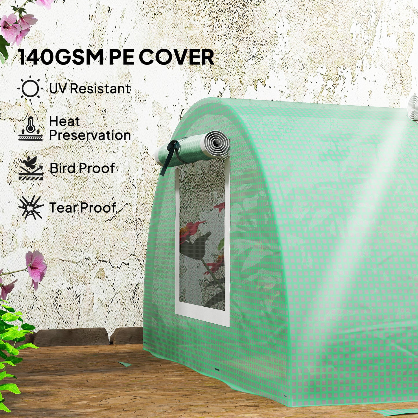 Portable Mini Greenhouse, Tunnel Growing Tent with 5 Mesh Windows and Steel Frame